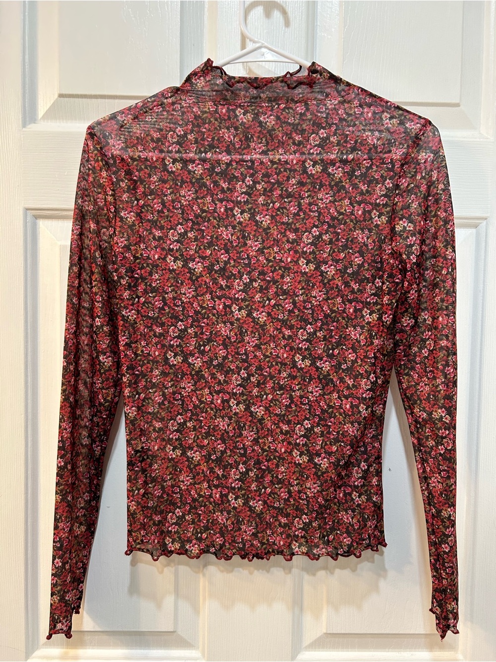 Romantic Floral Fitted Semi Sheer Mesh Blouse Sz M Grunge Layering Dark Romance